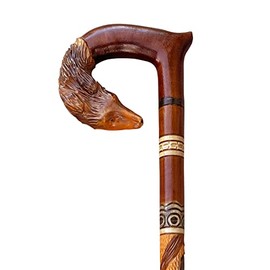 Exquisitely Hand-Carved Fox Wooden Walking Stick – Decorative Walking Cane Crafted in Poland