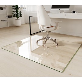 Koonmi Tempered Glass Chair Mat 45"x53" - Premium Office Chair Mat for Hardwood Floors & Low-Pile Carpet with 4 Non-Slip Pads - Thick Scratch-Resistant Surface