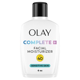 Olay Complete+ Face Moisturizer with Sunscreen SPF 40, For Sensitive Skin, Broad Spectrum Sun Protection, Fragrence-Free - No White Cast on All Tones, Nourishes Moisture Barrier - Ceramides, 6 Oz