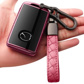 Teenpull Fit for Mazda Key Fob Cover with Keychain – TPU 360 Degree Full Protection Case Compatible with 2019-2023 Mazda 3, CX-5, CX-30, CX-9, CX-3, CX-8, MX-5, Mazda Accessories – Pink