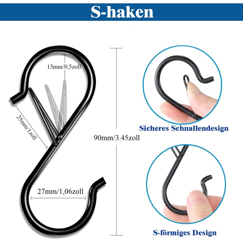 MejaRizon 10 Stück S Haken Edelstahl, 90mm Haken zum Einhängen,