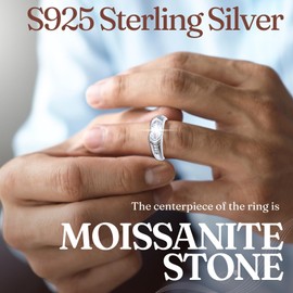 Halukakah Men's Moissanite Ring The Eye of Horus in Platinum-plated 925 Silver with Certificate, Prong Setting Marquise Lab Diamond Ring, for Engagements, Weddings, and Birthday, Adjustable Size