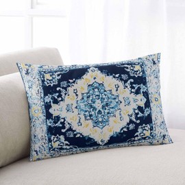 Pillow Covers 16x24 Inch Boho Style Aqua Blue Geometric Carpet Soft Brushed Microfiber Pillowcases with Hidden Zipper Closure Bed Pillow Shams for Bedroom Sofa Car