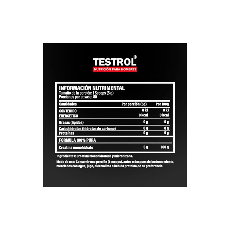 Testrol Creatina Essential en Polvo Creatina Monohidratada Apoyo a Potencia,