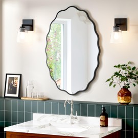 HMANGE Black Oval Wavy Mirror 24×36 inch, Irregularly Shaped, Unique Vanity Mirror, Wall Mirror for Bathroom, Living Room, Bedroom, Entryway
