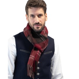 MayTree Cashmere Scarf for Men and Women - Soft Wool Scarf Made of 100% Cashmere Checked 180 x 30 cm - Luxury Winter Scarf - Tartan Red Brown, red brown