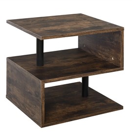 HOMCOM Industrial Modern 3-Tier Side Table or End Desk with Unique S-Shaped Design & 3 Shelves for Storage & Display