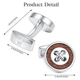 Mens Cufflinks Wood Inlay - 0.55" Round Button Shape Brass Cuff Links with 3-Layer Electroplating, Unique Tailor Style Shirt Accessories for Business Wedding, Durable & Anti-Fade Jewelry Gift(Circle/Wood)