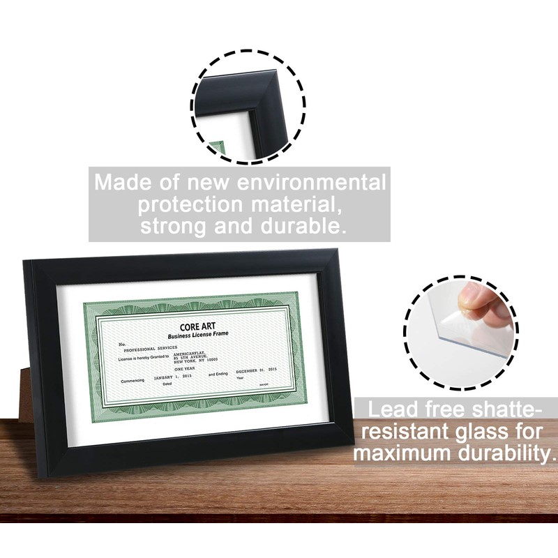 CORE ART 5x10 Business License Frame in Black, Professional Bank