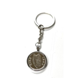 OCC Old Coin Cufflinks Solid Silver Plated Back 1964 Lucky Irish sixpence 61st Birthday Keychain