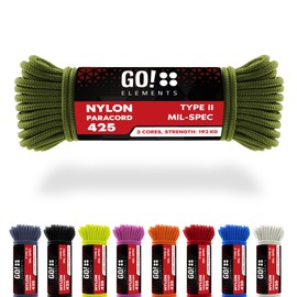 GO!elements 100 m Paracord Rope Made of Tear-Resistant Nylon - 3 mm Paracord 425 Type II Max. 192 kg - Cords as Outdoor Rope, All-Purpose Rope, Survival Rope, Bracelet, Dog Lead, Nylon Cord