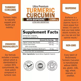 BioSchwartz Turmeric Curcumin with Black Pepper Extract 1500mg High Absorption Potent, 180ct