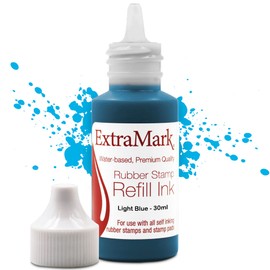 ExtraMark Premium Stamp Refill Ink for Self-Inking Stamps and Stamp Pads, 30 ml, Light Blue Color Ink.