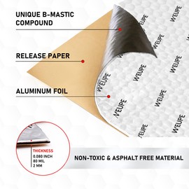 WEUPE Sound Deadening Mat for Cars, 80 mil 5 sqft, Butyl Automotive Sound Deadener, Noise Insulation Dampening Material for Car Trunk, Speaker, Door, Floor and Ceiling, Silver
