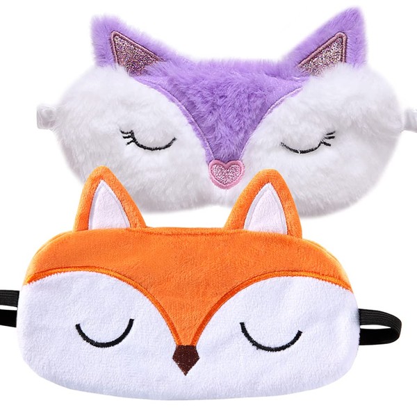 2 Pcs Kids Sleep Mask, Shinywear Fox Sleeping Mask Eye Mask for Girls Boys Women, Cute Sleep Mask, Soft Plush Blindfold Eye Mask Covers for Sleep