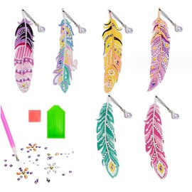 Feather Bookmark Diamond Art Kits, 6 Pcs Diamond Painting Kits, 5D Diamond Painting Bookmark Kits, DIY Crystal Diamond Art for Women, Diamond Painting Bookmarks with Crystal Pendant