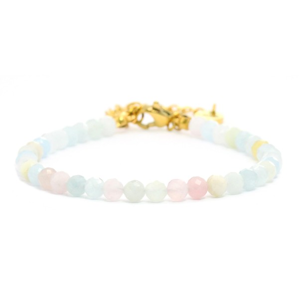 Genuine Gemstone Bracelet with Faceted 4 mm Beads, Adjustable Length,