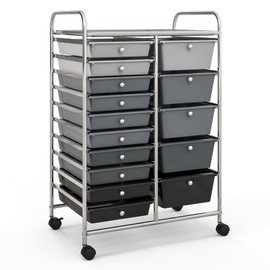 HOMGX Storage Cart with 15 Drawers, 15 Tier Multicolor Rolling Cart, File & Debris Storage Drawers on Lockable Wheels, Rolling Drawer Cart for Office/School/Home, Gradient Black