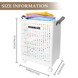 Janedream 58L 2 Pcs Collapsible Laundry Baskets, Foldable Rolling Laundry Hamper with Wheels and Handles, Portable Plastic Clothes Storage Cart for Dorm, Bedroom, Bathroom (White)