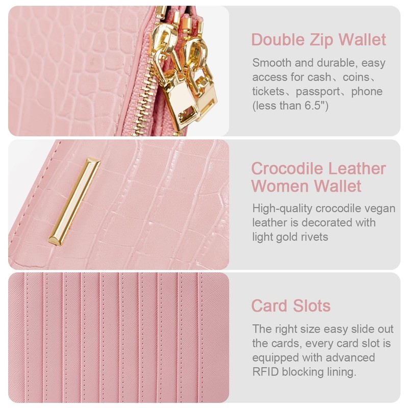 Simikol Wallet Women Crocodile Large Capacity Wallets RFID Blocking Multi