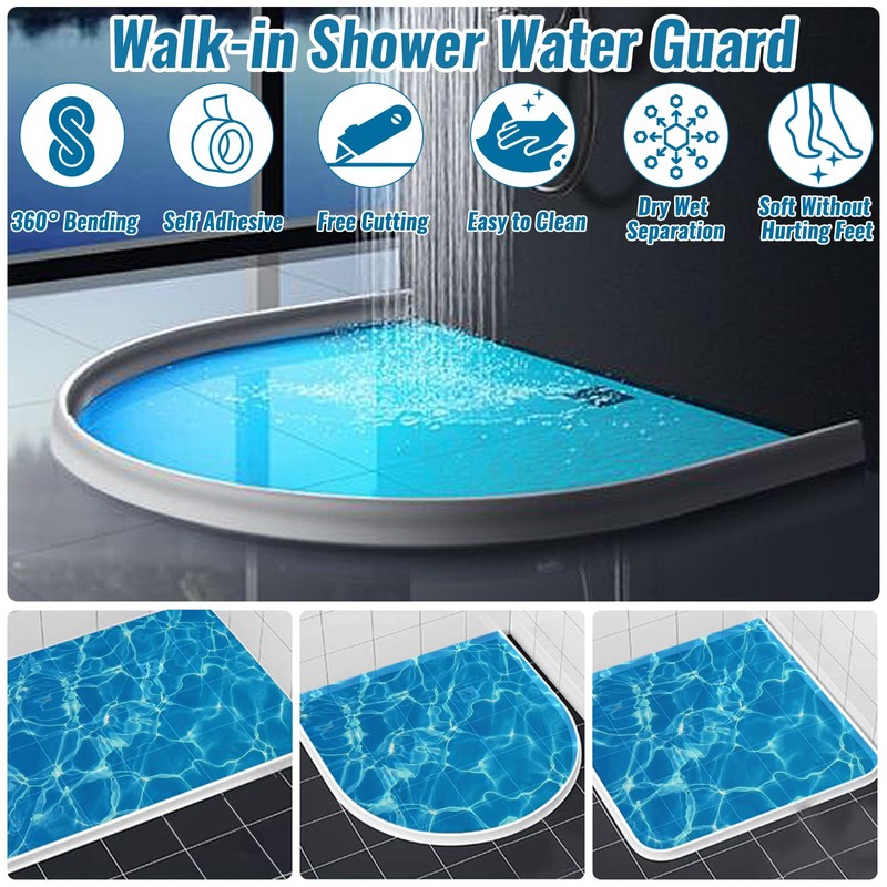 3" High Shower Threshold Water Dam 67" Long Collapsible Shower