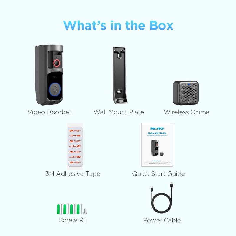 INNOSECU Wireless Battery Video Doorbell Camera 1080P with Chime, 92°