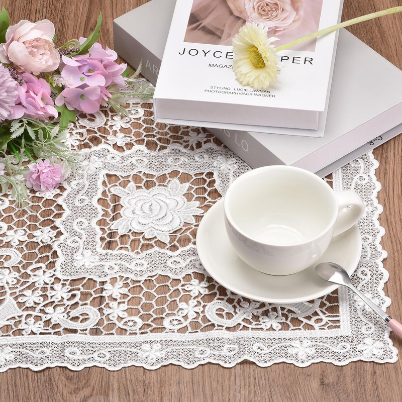 sourcing map Retro Lace Placemat 15x15-in Square Embroidered Table Place