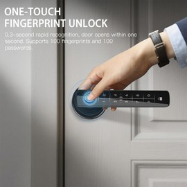 Fingerprint Door Lock Biometric Door Lock with Keypad & Keyless Entry - Smart Door Knob Handle for Bedroom/Home/Hotel/Office/Apartment - Supports APP/IC Card/Fingerprint/Key/Passcode Unlocking