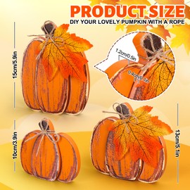 Whaline 3Pcs Fall Wooden Table Signs Retro Pumpkin Maple Leaf Tabletop Decor Rustic Pumpkin Wood Sign Thanksgiving Table Centerpiece with Hemp Rope for Autumn Harvest Farmhouse Tiered Tray Decor