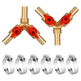 smtfcty 2 Pieces 3 Way Hose Connectors Splitter Brass and Zinc Alloy 10mm Ball Valve T Hose Connector for Carpenter's Fitting Air Water Gas