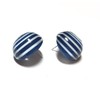 Blue Stud Earrings | Navy Blue Striped Retro Button Studs