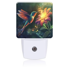 BLYKVGHQ Hummingbird with Flowers Night Light,Plug into Wall with Dusk to Dawn Light Sensors,LED Nightlights for Bedroom,Bathroom,Kitchen,Hallway,Room Decor for Boys Girls