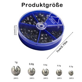 CROUTE Fishing Lead Set, Lead Shot Fishing, Removable Clamping Lead, Fishing Lead Set with Storage Box, Lead Weights Fishing, Fishing Weights (0.3g/0.5g/0.6g/0.8g/1g)