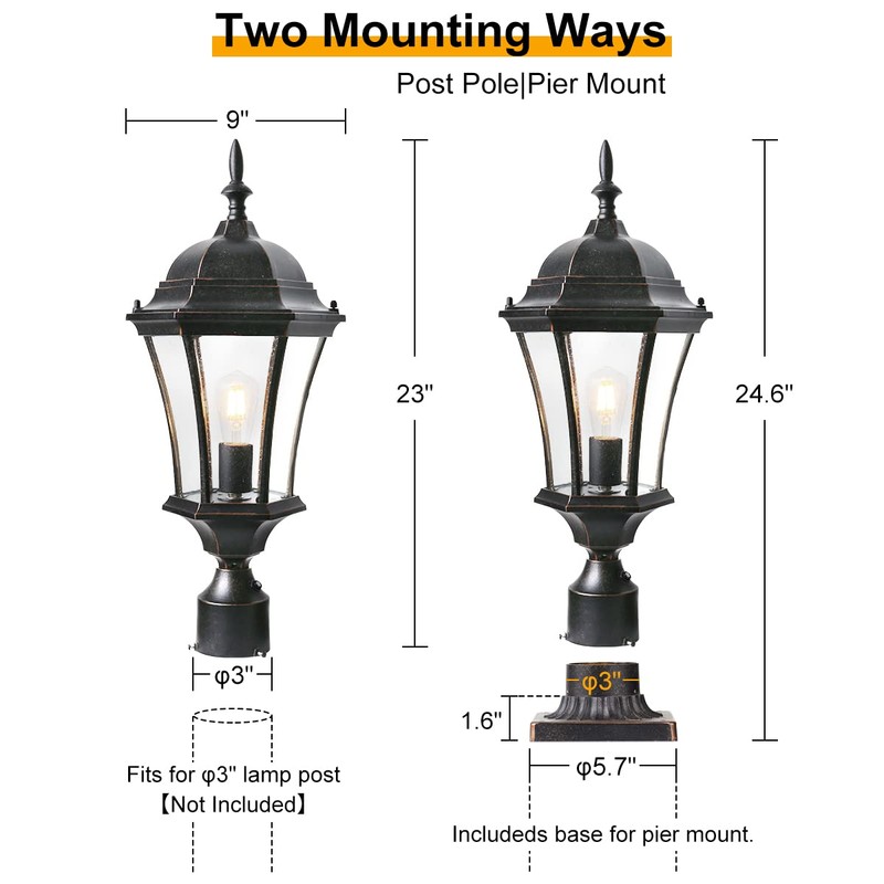 GOALPLUS 24" Outdoor Post Light with Dusk to Dawn Sensor,