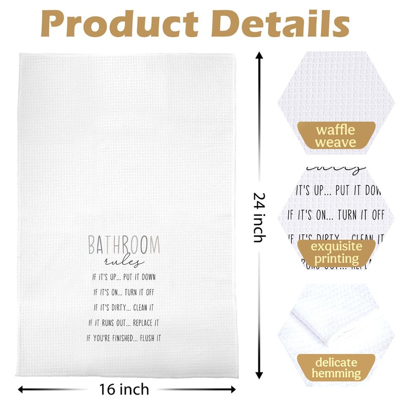 XIVENHAVM Funny Hand Towels for Bathroom, Boho Bathroom Rules Waffle