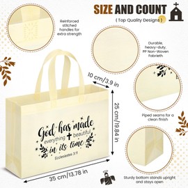 Paterr 100 Pcs Religious Tote Bags Large Tote Christians Bible Non Woven Reusable Goodie Bags with Handles for Women Groceries Party (Beige)
