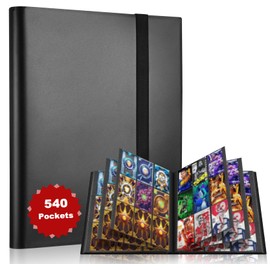 Realure 540 Pockets Card Binder with Elastic Band, 9-Pocket Trading Card Folder Holder Album, for Displaying & Protecting Sports Book Cards Binders, Playing Decks (Black)