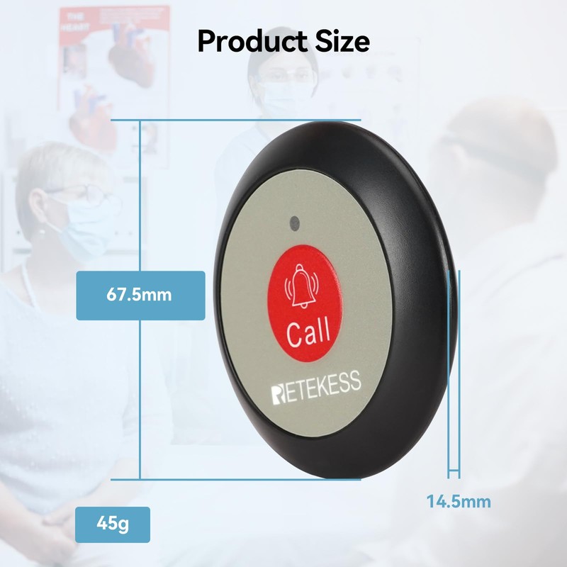 Retekess TH009 Life Alert System,Caregiver Pager,Wireless Nurse Call System,Waterproof,5 Alert