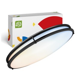 ASD LED 24" Oval Flush Mount Lighting, Close to Ceiling Light Fixture | 5CCT, Dimmable, ETL Listed | 38W 3280LM 2700-5000K 120V | Low Profile Double Ring Lamp | Black