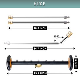 Pressure Washer Undercarriage Cleaner, Upgrade Extended 24 Inch Power Washer Surface Cleaner Attachments with 7 Nozzles, UnderCar Wash Water Broom w/ 2 Pcs Extension Wand 1 Pc 75°Angled Wand 4000 PSI