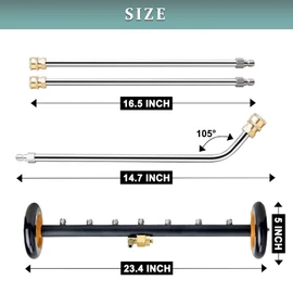 Pressure Washer Undercarriage Cleaner, Upgrade Extended 24 Inch Power Washer Surface Cleaner Attachments with 7 Nozzles, UnderCar Wash Water Broom w/ 2 Pcs Extension Wand 1 Pc 75°Angled Wand 4000 PSI