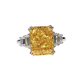 Psiroy Women's 925 Sterling Silver Plated Emerald Cut Simulated Citrine Ring Size 6