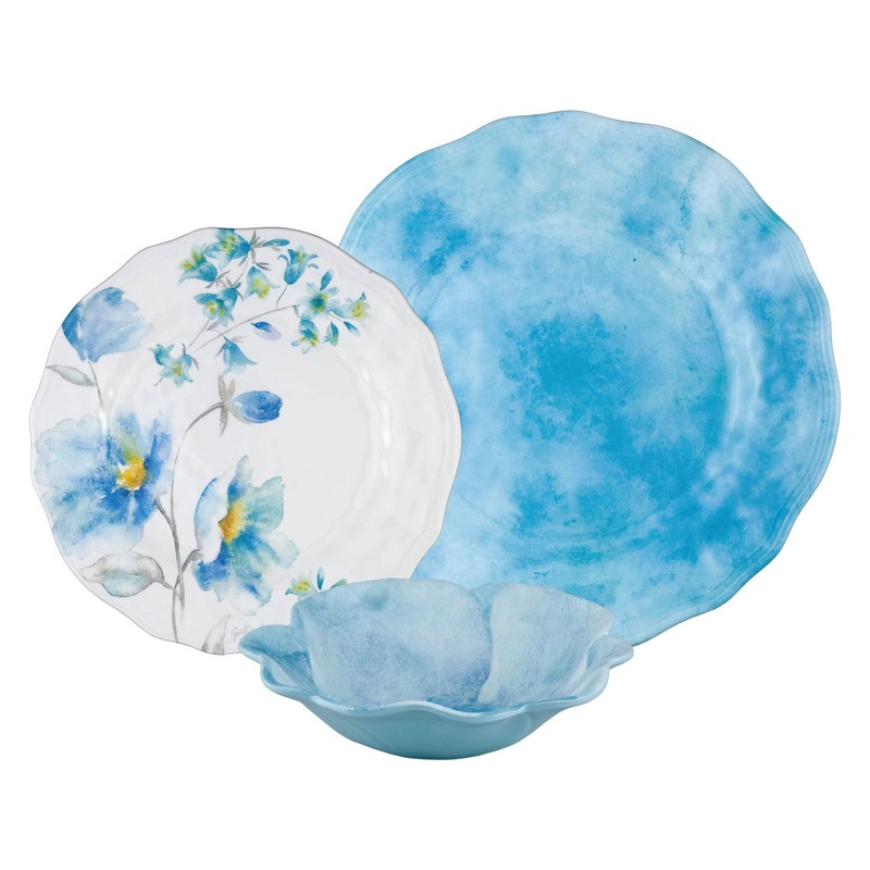 UPware 12 Piece Magnolia Melamine Dinnerware Sets, Outdoor Dishes Set,