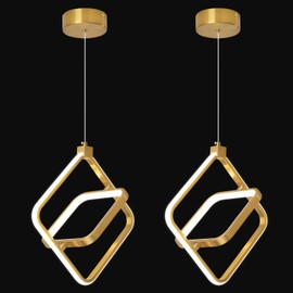 BNHHLZ Modern LED Chandelier Gold Rectangular Pendant Light Fixtures 4000K 20W Dimmable Height Adjustable Pendant Lighting for Dining Room Kitchen Island Bedroom Living Room Foyer（2-Pack）