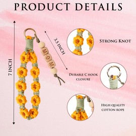 Wristlet Sunflower Keychain,Mom keychains, Sunflower Gifts for Women, Boho Macrame Keychain, Teacher Appreciation Gifts for Women - Teacher Bracelet Gift for Teachers Appreciation Week