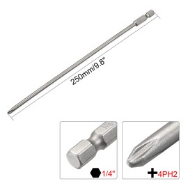 sourcing map 1 Pcs 4mm PH2 Magnetic Phillips Screwdriver Bits, 1/4 Inch Hex Shank 9.8-inch Length S2 Power Tool