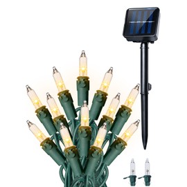 PCORES Solar Christmas Lights Outdoor, 26ft 100 LED Warm White String Lights with Waterproof Solar Panel, Clear Fairy Lights Green Wire for Garden Fence Patio Tree Decor