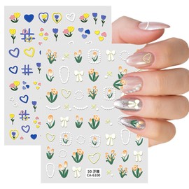 Zhejia Nail Stickers Set of 2 Nail Stickers New 5D Embossed Graffiti Nail Art Cute Stickers Nail Art Nail Design Glitter Beginners Easy Advanced Nail Art DIY Design 80x104mm