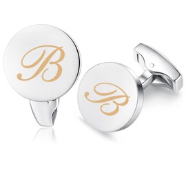 Honey Bear Alphabet Letter Cufflinks for Mens Shirt, Silver Wedding gift (B)