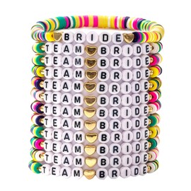 12PCS Team Bride Bracelets, 1 bridal bracelet and11 bridesmaid bracelets, Hen Party Bracelet Premium Soft Clay and Acrylic Beaded, Bridesmaid Team Bride Gift for Wedding Bachelorette Party (Colorful)